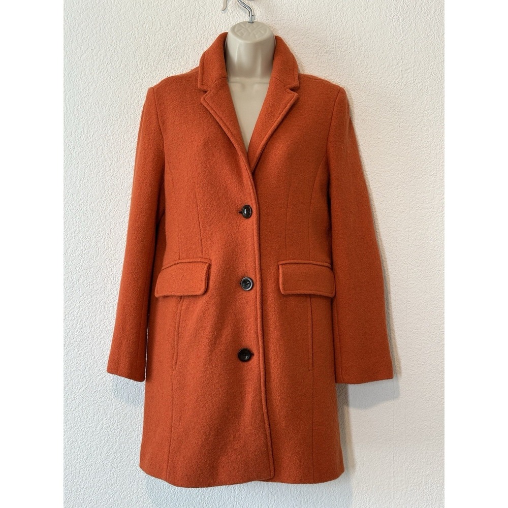 Lands End Long Wool Blend Peacoat Orange Womens 6P Pockets Dress Coat Preppy
